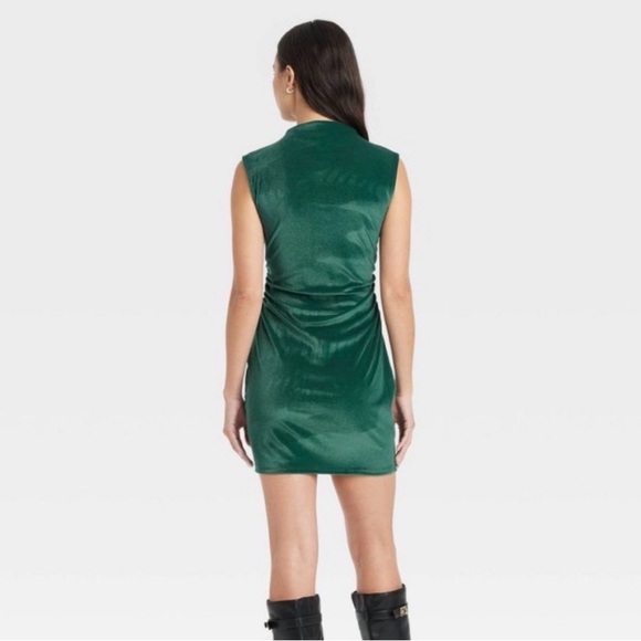 NWT A New Day Green Velvet Ruched Bodycon Dress - Picture 2 of 5